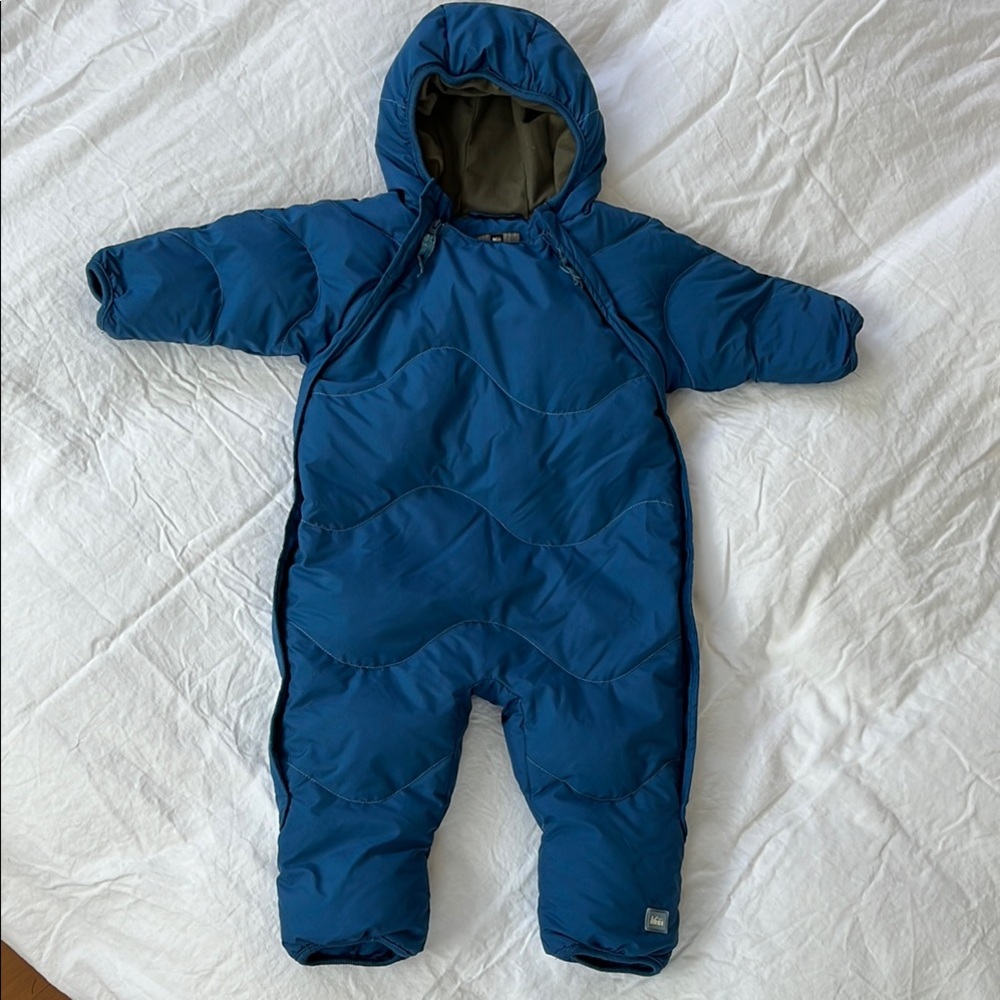 REI Down-filled Blue Hooded Snowsuit